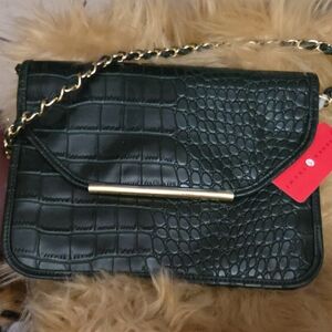 Ivanka Trump Black Croc-Embossed Chain Crossbody Bag